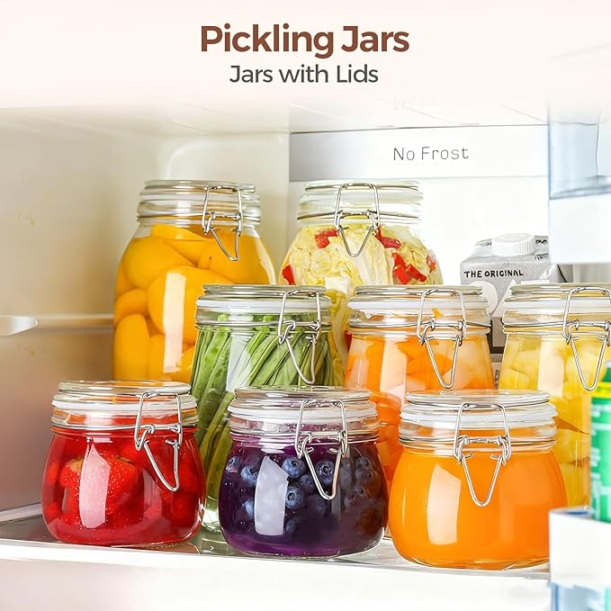 ComSaf 6-Pack 17oz Short Glass Jars for Drawers, Small Airtight Food Canisters for Spices, Nuts & Kids Snacks, Pint Sized Canning Jar Set for Jams, Pickles & Pantry Organization