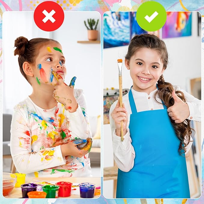 PLULON 4 Pcs Kids Aprons with 2 Pockets Painting Aprons for Kids Aprons Bulk, Paint Apron Adjustable Children Chef Aprons for Girls Boys Painting Baking Cooking Crafting - 4 Colors