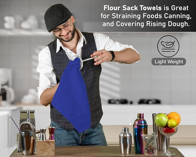 RUVANTI Flour Sack Towels 4 Pack 28x28 Inch, 100% Cotton Tea Towel, Reusable, Machine Washable, Absorbent BarTowels - Dish Cloth Perfect for Drying Dishes & Cleaning - Navy
