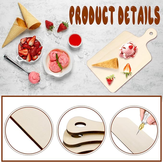 Vmiapxo 16 Pack Unfinished Wood Cutting Board Craft with Handle, Wooden Paddle Cheese Bread Board Set Chopping Board Serving Tray for Craft DIY Christmas Home Kitchen Cooking Decor (11.8" x 6.3")