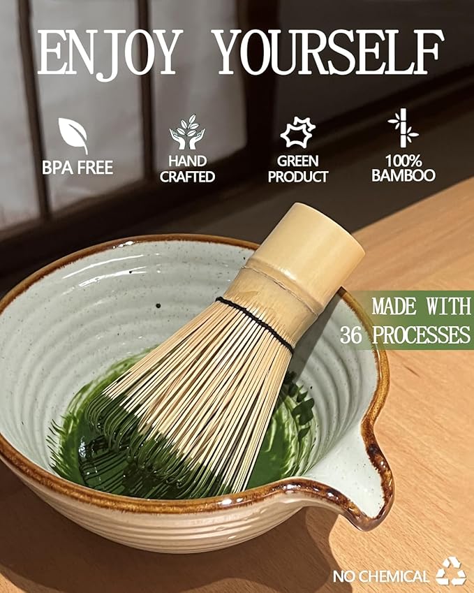 Taruzil Matcha Whisk, Matcha Bamboo Whisk, Matcha Whisks Set for Matcha Powder Handcrafted Organic Traditional Japanese Chasen, 100-Prong Matchas Stirrer Wisk Mixer Brush for Authentic Tea Preparation