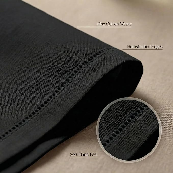 Urban Villa Cloth Napkins Set of 12 20x20 Inches 100% Cotton Hemstitch Napkins Cloth Washable Durable Reusable Absorbent Table Dinner Napkins Cloth for Hotel Lunch Restaurant Weddings Parties – Black