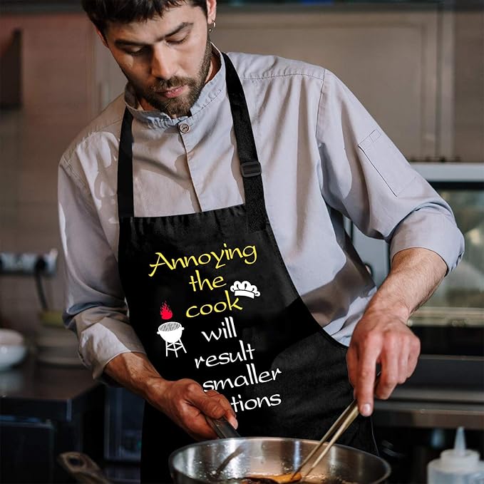 ZOORON Funny Black Chef Aprons for Men Adjustable BBQ Grill Kitchen Cooking Aprons with Pockets, Grill Accessories