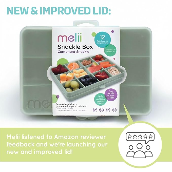 melii Snackle Box – 12-Compartment Divided Snack Container, BPA-Free Food Storage, Removable Dividers, Perfect for Kids Snacks, Arts & Crafts, Beads, and Kitchen Organization (Sage)