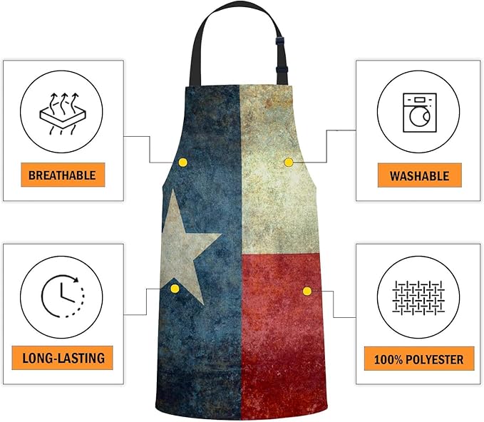 oFloral Vintage Texas Flag Apron Adjustable Apron Cooking Kitchen Chef Women Men Aprons for Home Kitchen, Restaurant, Coffee House, Baking Gardening BBQ