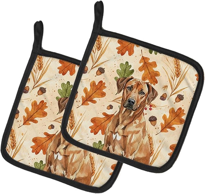 Caroline's Treasures Rhodesian Ridgeback Heirloom Fall Pair of Pot Holders Pair 7.5x7.5 Quilted Insulated Hot Pads Decorative Kitchen Gift Made in USA