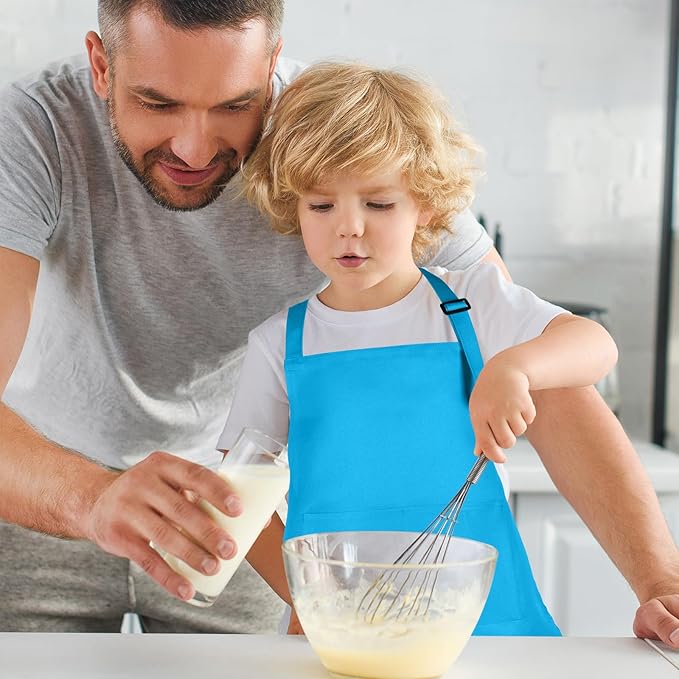 12 Pack Kids Apron Bulk with 2 Pockets Adjustable Chef Art Apron Kids Painting Aprons for Cooking Baking Painting Crafting Grilling Activity（Blue）