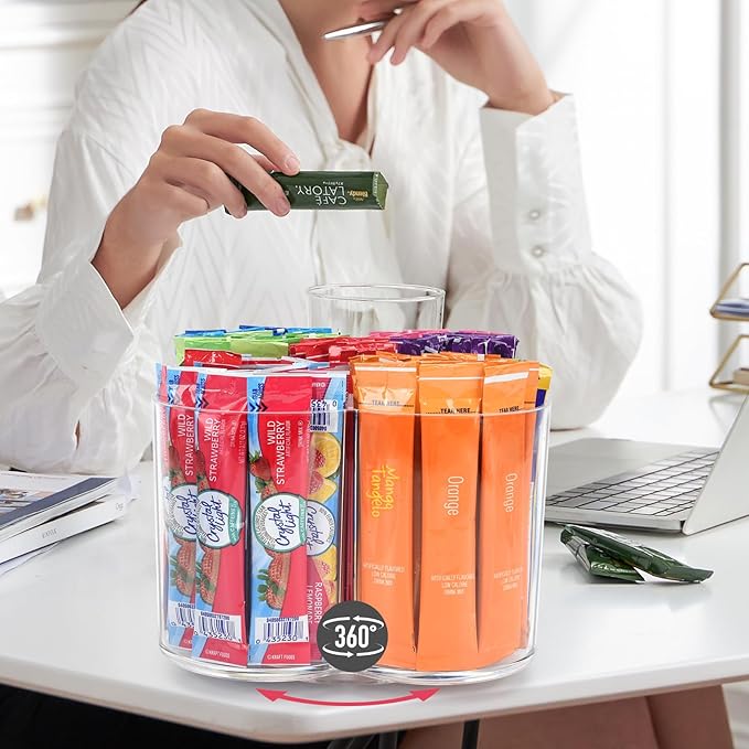 Drink Packet Organizer for Powdered Drink Mix,Powder Packet,Water Packet,Water Flavor Packet,Lazy Susan Organizer for Drink Mix Rotating Holder for Drink Mix Necessities (Flower)
