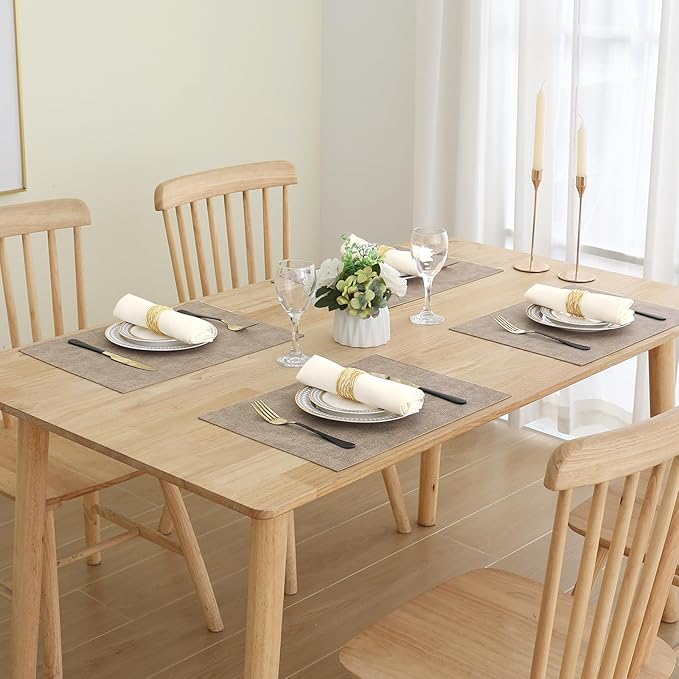 Homaxy Faux Leather Heat Resistant Placemats for Dining Table Set of 8, Waterproof Wipeable Washable PU Table Mats, Easy to Clean Anti-Slip Place Mats, 11.8" x 17", Light Brown