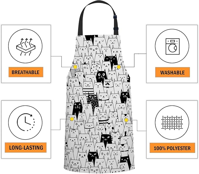 oFloral Cute Cats Apron Chefs Apron, Cooking and Baking Apron for Men and Women, Kitchen Aprons, Butchers Apron, BBQ & Catering Bibs, 27 X 31 Inch