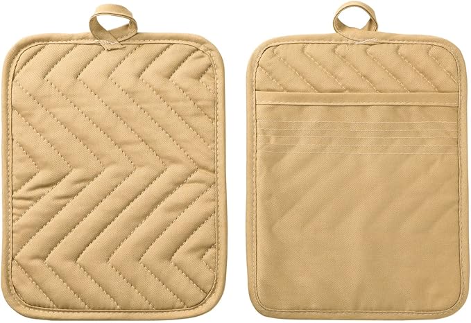 Anyi Pot Holders and Oven Mitts 7" X 9" Heat Resistant Cotton Pocket Pot Holder Set Feature of Non Slip Kitchen Hot Pad Oven Mitts, 3-Pack (Mojave Desert)