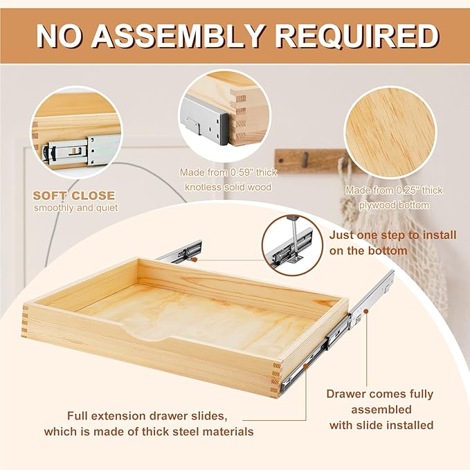 Sintuff 4 Pack Wooden Pull out Tray Cabinet Organizer Gentle Close Roll out Shelves for Kitchen Cabinets Fully Assembled Slide Pantry Shelves (24'' X 21'')