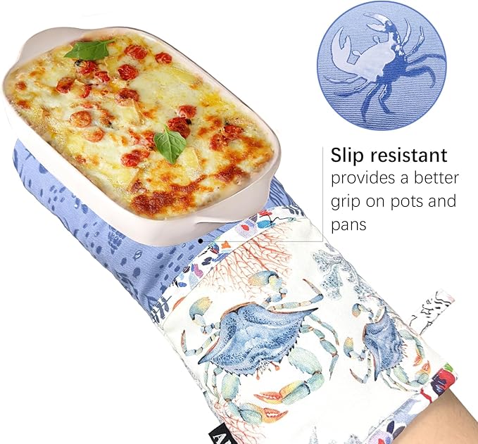 Alselo Oven Mitts, Heat Resistant with Soft Quilted Cotton Lining Set of 2, Fashion Crab Design with Silicone Printing Anti-Slip Kitchen Gloves for Safe Backing Cooking Barbecue (Lilac,Crab)