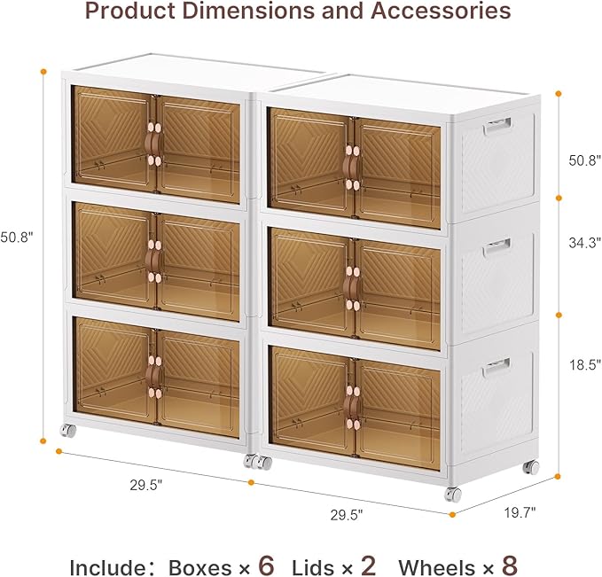 UAMFURI Stackable Storage Bins with Lids, 1050QT Closet Organizers and Storage with Doors and Wheels, Extra Large Storage Cabinet, Collapsible Plastic Drawers for Bedroom Kitchen Office Garage