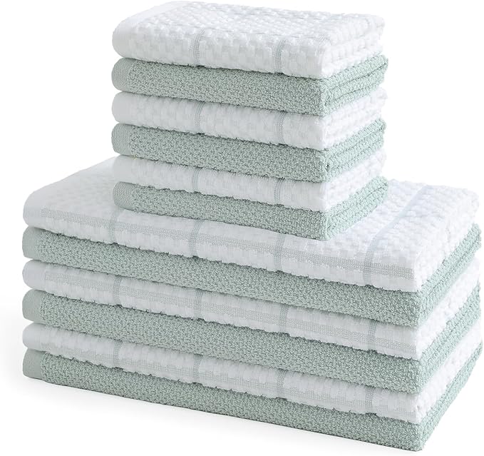 12 Pack Kitchen Towels and Dishcloths Set, 100% Cotton Soft and Absorbent Kitchen Towels 16 x 25 inche & 13 x 13inche Dishcloths