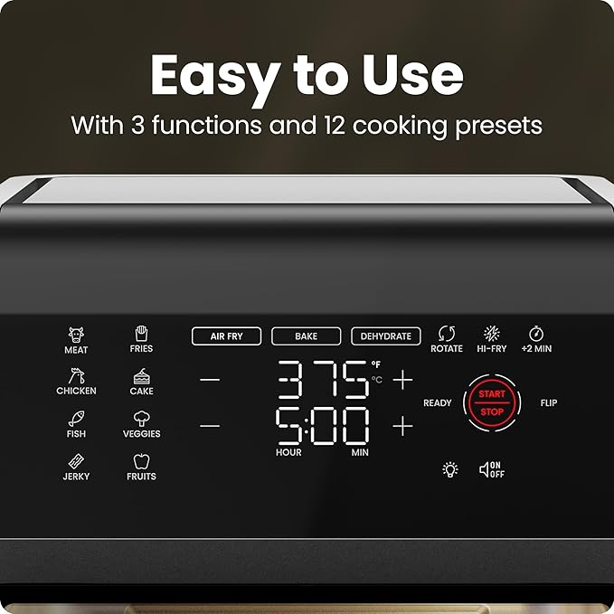 Chefman 12-Quart 5-in-1 Air Fryer Oven with Digital Timer, Touchscreen, and 12 Presets - Family Size Countertop Convection Oven, Dishwasher-Safe Parts