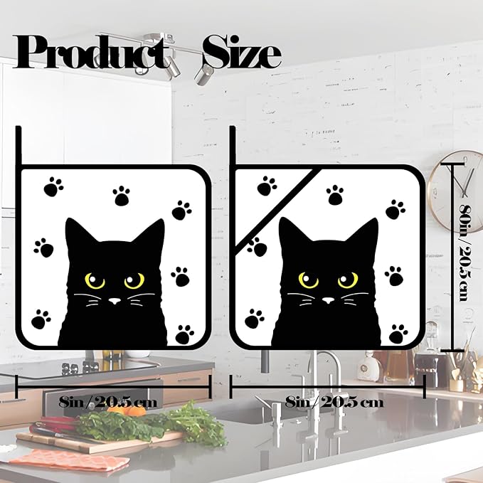 Cute Black Cats Pot Holders Set of 2,Kitchen Heat Resistant Potholder for Microwave Cooking Baking Oven and BBQ