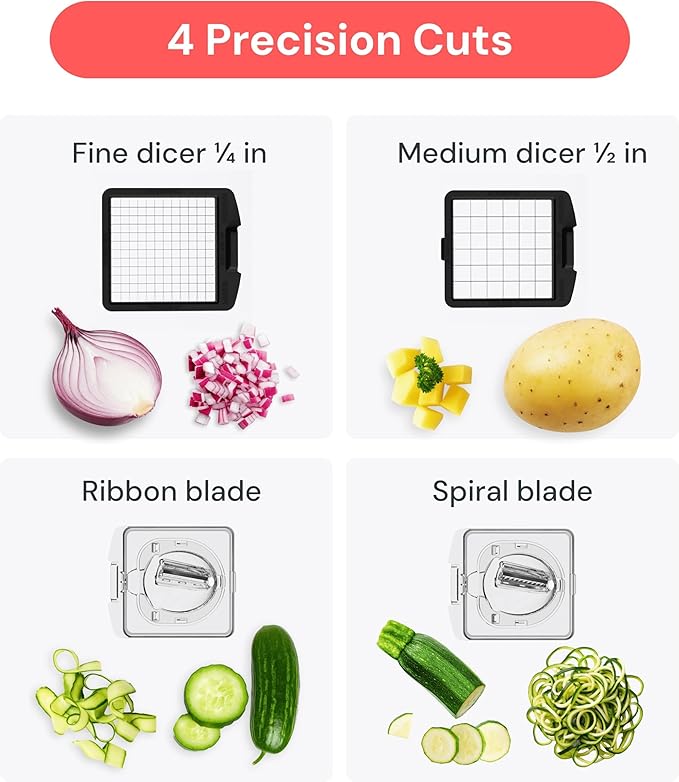 Fullstar The Original Pro Chopper - Vegetable Chopper and Spiralizer, Food Chopper with Container, Fruit Slicer, Kitchen Gadgets & Gifts, Home Essentials (4 in 1, Clear)