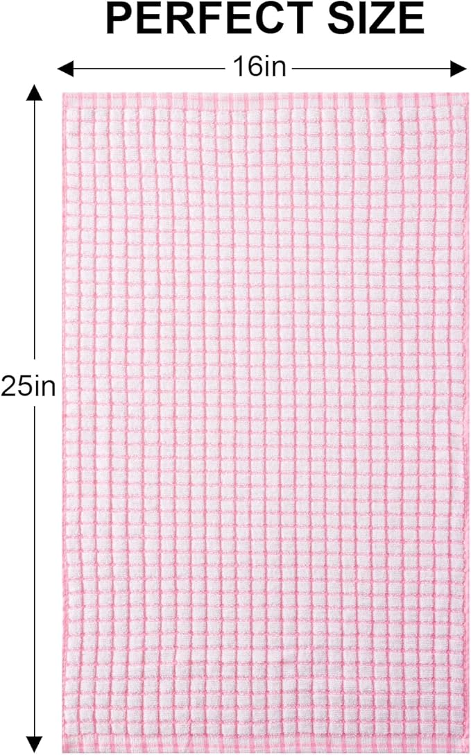Kitinjoy Cotton 8 Pack Terry Kitchen Towels, 16 x 25 Inches Super Soft and Absorbent Dish Towels, Quick Drying Hand Towels for Kitchen Drying, Pink