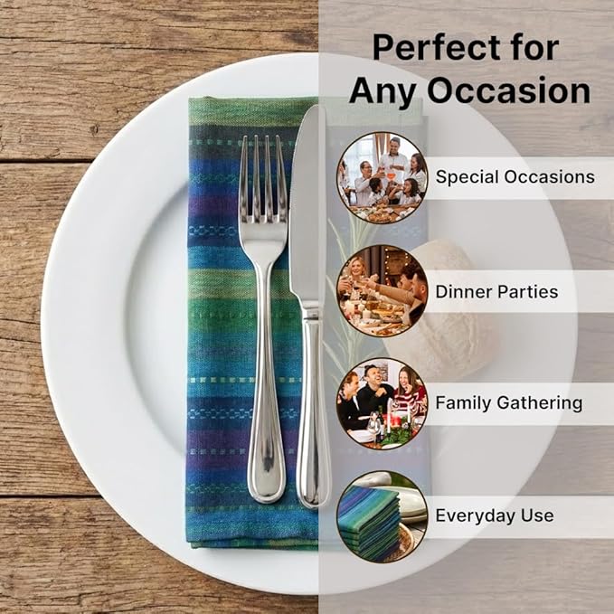LFH Home Cotton Rich Cloth Salsa Napkin Set of 12 Washable Soft Durable Striped Table Napkins for Dining Wedding Daily Use Reusable Eco-Friendly Fabric Napkins for Elegant Settings(18x18)-Violet Multi