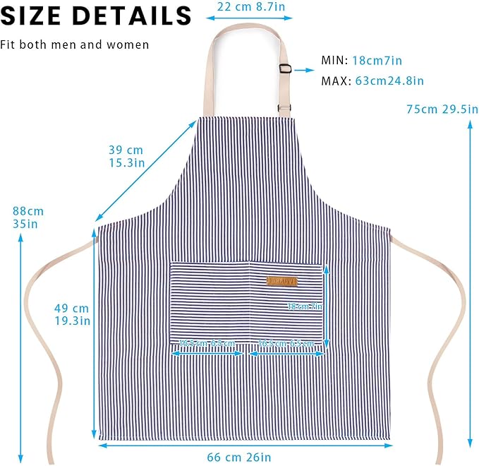 BeLuyi Adjustable Bib Apron with 2 Pockets Chef Cooking Kitchen Restaurant Aprons for Women Men