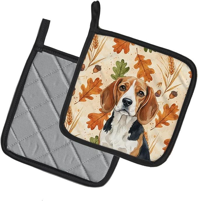 Caroline's Treasures Beagle Heirloom Fall Pair of Pot Holders Pair 7.5x7.5 Quilted Insulated Hot Pads Decorative Kitchen Gift Made in USA