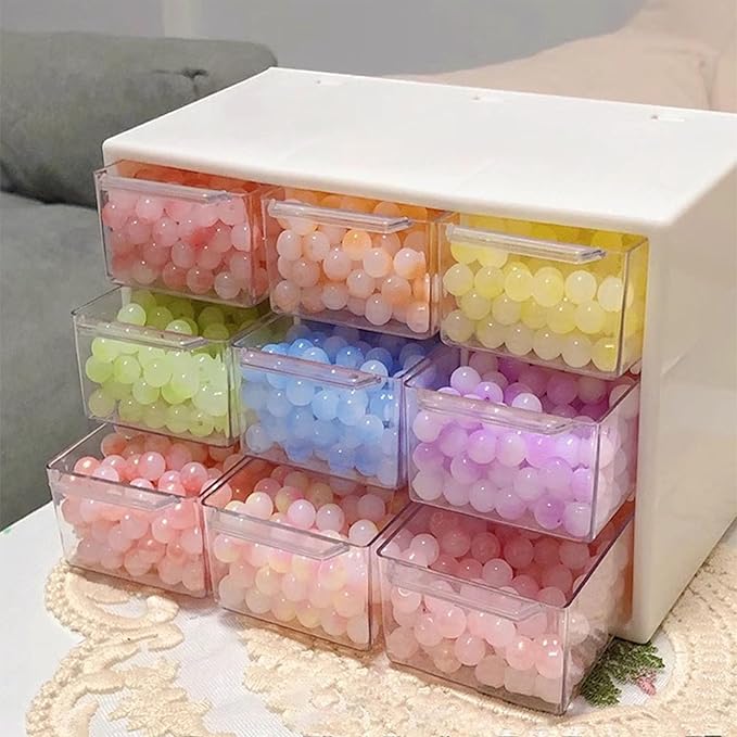 Feadily 2PCS Small Drawer Organizer for Desk, Desktop Drawer Organizer with 9 Clear Drawers, Plastic Desktop Storage Drawers 7.1 Inch x 3 .9 Inch x 4.7 Inch, Purple