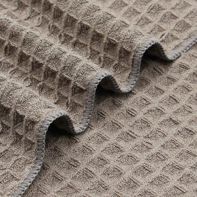 Waffle Weave Thick Microfiber Dish Drying Towels Absorbent Tea & Hand Towel Lint Free 16x24 Inch 3 Pack Gray