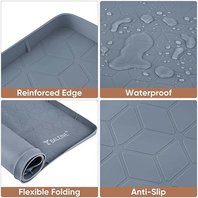 BALEINE 28''×22'' Under Sink Mat, Waterproof Food Grade Silicone Undersink Mat, Cabinet Shelf Drip Tray, Under Sink Liner for Kitchen, Bathroom (Blue)