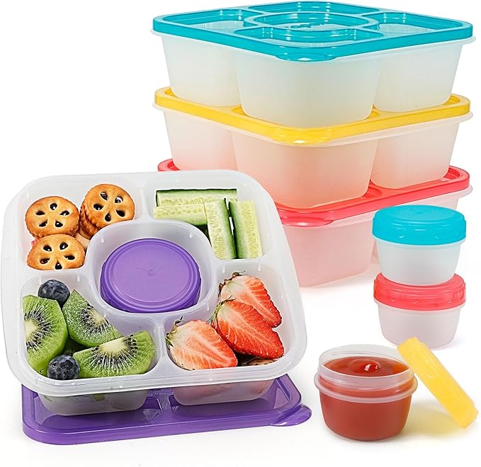 Caperci Original Bento Snack Box Containers for Kids & Adults - Lunchable Food Containers 5 Compartments with 4 Leakproof Small Containers, BPA-Free, Set of 4
