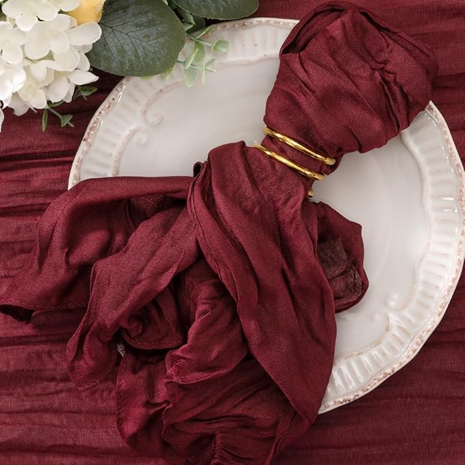 20 Pack Burgundy Red Napkins Cloth Washable Spring Summer Cheesecloth Napkins Set of 20 Bulk 21x21 Inches for Wedding Baby Bridal Shower Birthday Dinner Party Dinner Decor