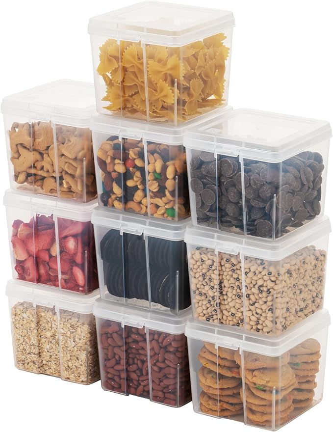 IRIS USA Food Storage Containers with Flip-Top Lid, 1.3 Qt - 10 Pack, Clear Stackable Food Containers for Kitchen & Pantry Organization, BPA-Free, Food Grade Plastic For Flour, Sugar, Dry Food, Grain