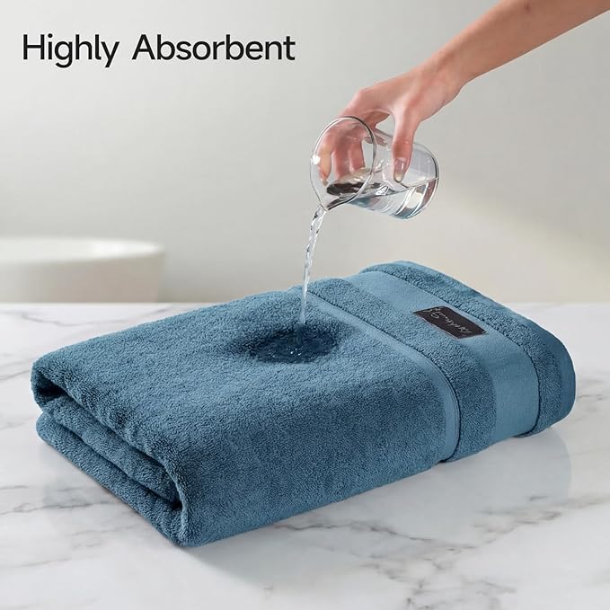 REDKISS 4 Pack Large Bath Towels Set, 100% Cotton, 31x63 in, Heavyweight 760G, Highly Absorbent & Quick Dry, Super Soft Luxury Towels for Bathroom,Hotel Collection - Blue