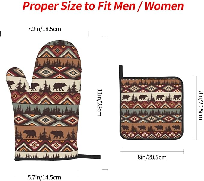 Vintage Rustic Oven Mitts and Pot Holders Sets of 3 Heat Resistant Hot Pads Bear Mountain Oven Gloves for Kitchen Cooking BBQ Baking