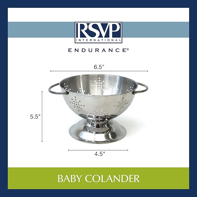RSVP International Endurance Kitchen Collection Colander Strainer, Mini, Pierced Stainless Steel