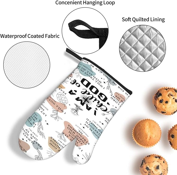 Christian Oven Mitts and Pot Holders Sets of 3, Heat Resistant Godmother Kitchen Gloves Hot Pads, Kitchen Cooking Baking Gifts for Women Cooks Bakers,Christian Gifts for Women Cooking Lover