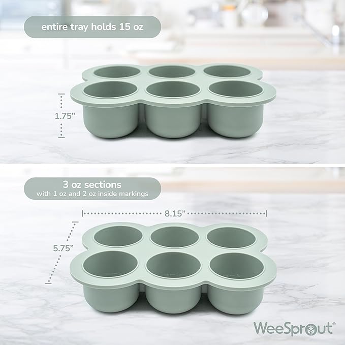 WeeSprout Silicone Freezer Tray with Clip on Lid Perfect Food Storage Container for Homemade Baby Food, Vegetable, Fruit Purees, and Breast Milk (Bright Blue, Six 3 Ounce Sections)