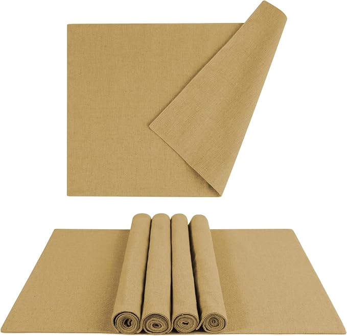 MANSPHIL Faux Linen Placemats Set of 6 - Thick Cloth Fabric Table Place Mats Heat Resistant Double Layer Wrinkle Free Dining Kitchen Table Decor - 13x19 Inch Oeko Tex Placemat