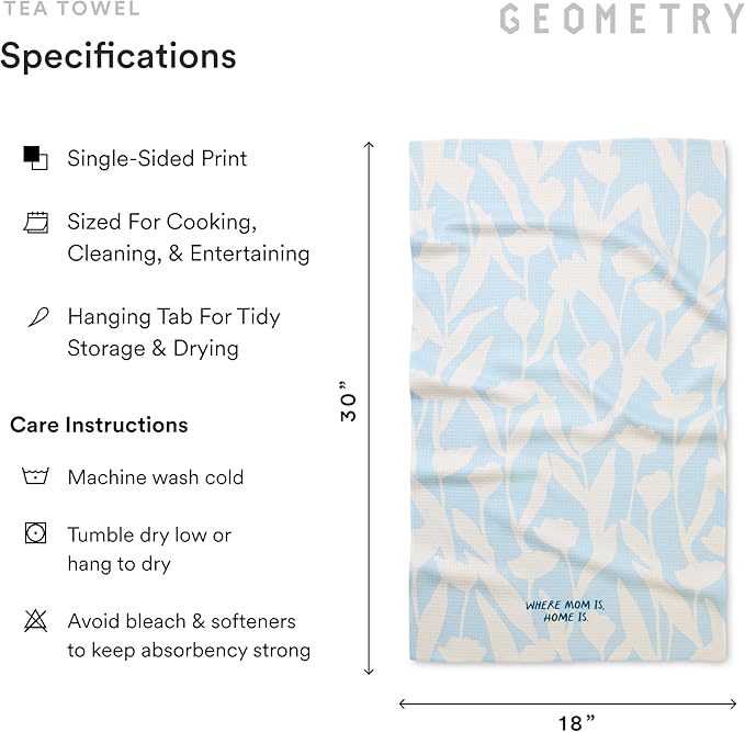 GEOMETRY Tea Towels – Mothers Day Collection – Quick-Dry, Ultra-Absorbent, Reusable Microfiber Kitchen Towels for Drying & Cleaning - Home is Mom - 1 Pack
