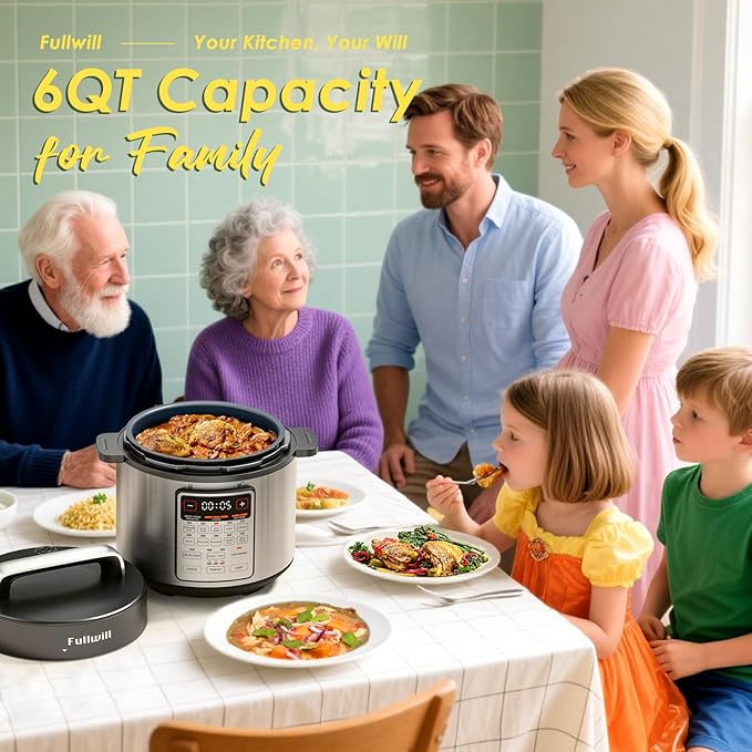 Fullwill 9-in-1 Electric Pressure Cooker, 12 Presets Instant Multi Cooker, Olla de Presion Nonstick Pot 6 Quarts Slow Cooker, Rice Cooker, Steamer, Sauté, Yogurt Maker, Warmer