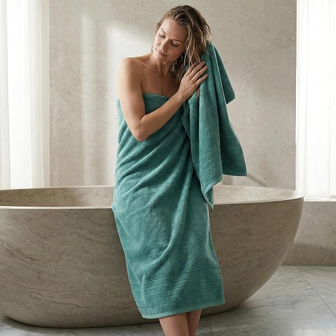 REDKISS 2 Pack 100% Cotton Thick Extra Large Bath Towels 35 X 70 Inches, Quick Dry, Ultra Soft & Highly Absorbent Blue Bathroom Towel Sets for Bathroom, Gym, Spa, Pool & Hotel