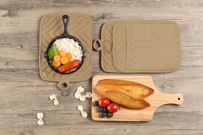 Oven Pot Holder with Pocket Cotton Heat Resistant Coaster Potholder Kitchen Hot Pad Oven Mitts for Cooking Square 7"x9"Set of 5 (Khaki)