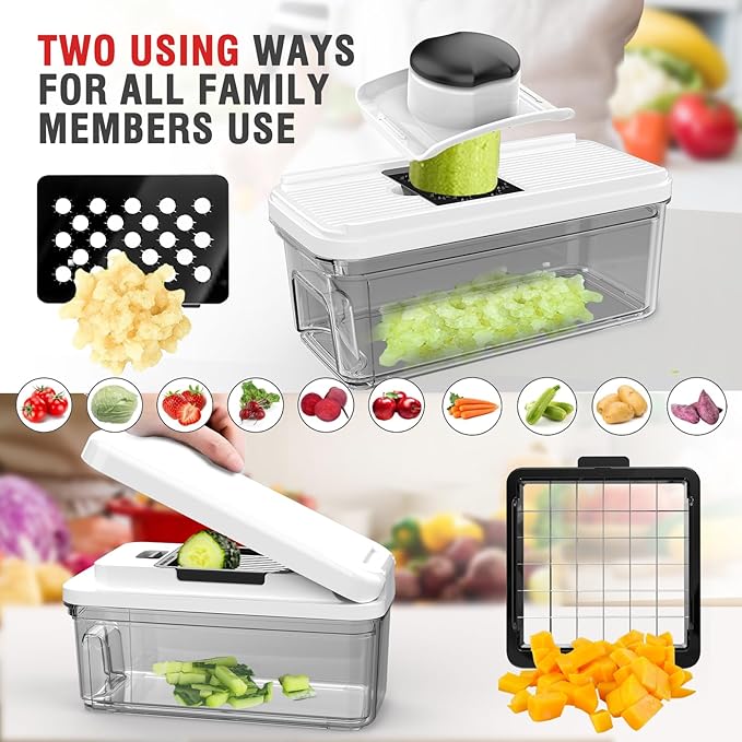 Vegetable Chopper with Container, Onion Chopper Dicer Cutter Slicer, 10-in-1 Food Chopper with 7 Blades, Veggie Cutter Slicer for Fast Salad Potato Carrot Garlic Meal Prep Kitchen Gadget