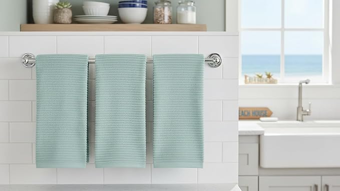 Seafoam Light Sage Aqua Mineral Green Kitchen Hand Dish Towels: Oversized 28" x 18", 100% Cotton Cloth Soft Cleaning Drying Absorbent Ribbed Design, Set of 3 Multipurpose for Everyday Use