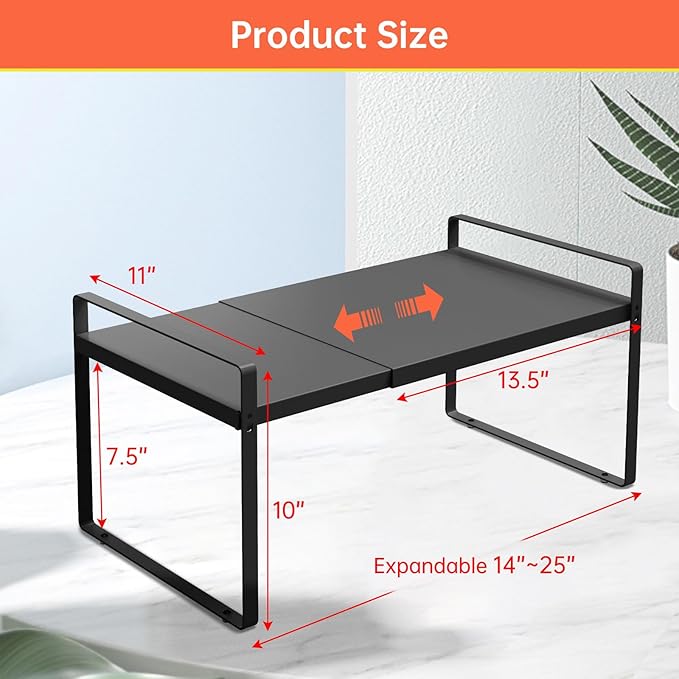 Expandable Cabinet Shelf Organizer Rack，Kitchen Cabinet Shelves 11 Inch Deep，Adjustable Storage Shelves，Pantry Shelf(1 Pack)