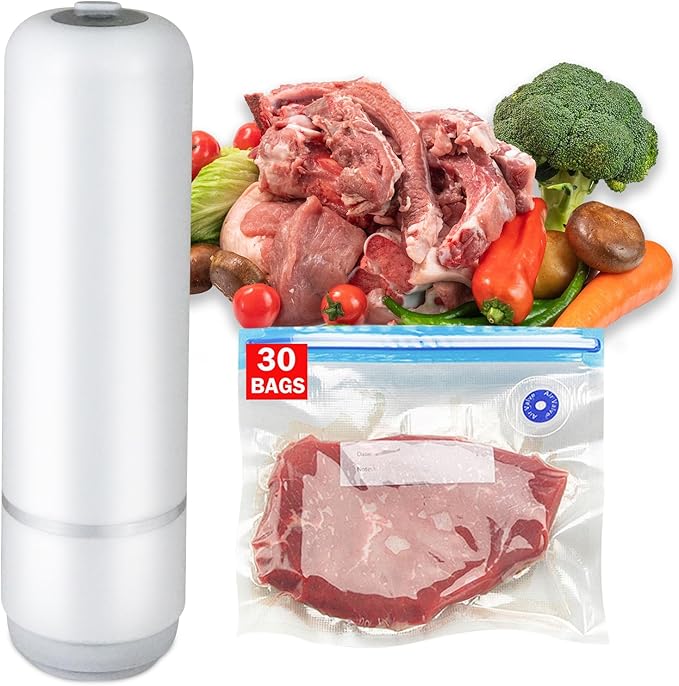 Handheld Vacuum Sealer, Premium Vacuum Sealer for Food, Compact Food Storage System, 30 Reusable Sous Vide Bags,Powerful Vacuum Food Sealer for Kitchen, Home, BBQ, Travel,Gift for Mate/Parents