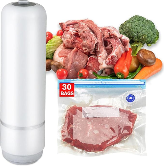 Handheld Vacuum Sealer, Premium Vacuum Sealer for Food, Compact Food Storage System, 30 Reusable Sous Vide Bags,Powerful Vacuum Food Sealer for Kitchen, Home, BBQ, Travel,Gift for Mate/Parents
