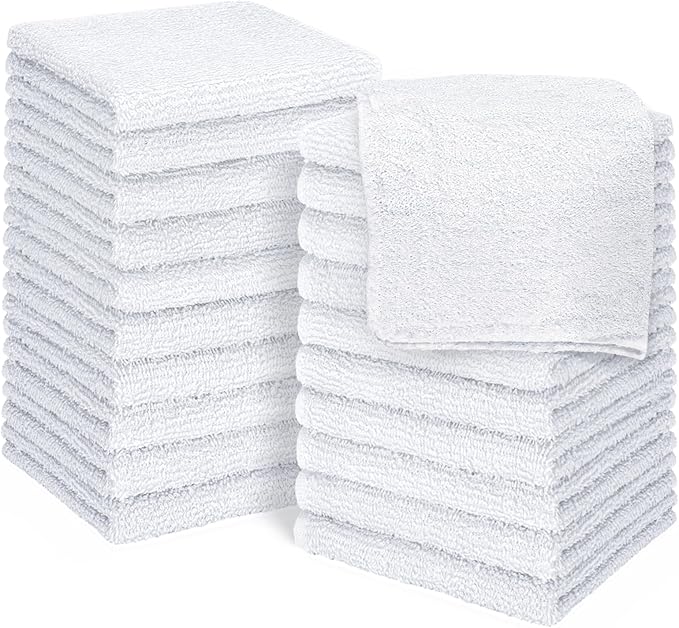 DecorRack 20 Pack 100% Cotton Wash Cloth, Luxurious Soft, 12 x 12 inch Ultra Absorbent, Machine Washable Premium Quality Washcloths, White (20 Pack)