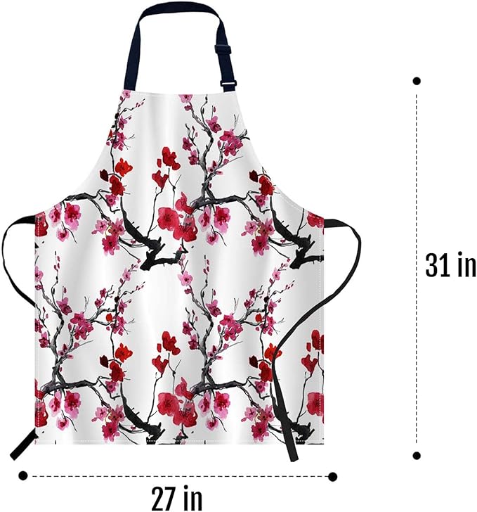 oFloral Watercolor Cherry Blossoms Apron Unisex Adjustable Bib Apron, Cooking Kitchen Chef Apron, Women Men Apron for Home Kitchen, Restaurant, Coffee house