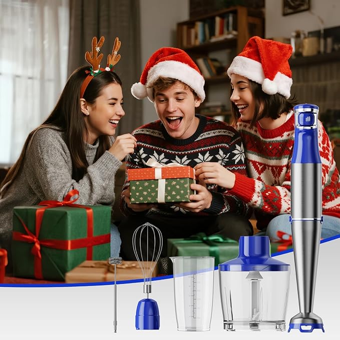 Turelar Immersion Blender Handheld Corded Hand Blenders Set 1100W, Trigger Variable Speed 5 in 1 Stick Emulsifier with Chopper, Whisk and Frother for Soup, Baby Food and Smoothies, Royal Blue